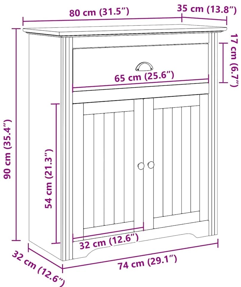 Armário de entrada BODO 80x35x90 cm branco e castanho