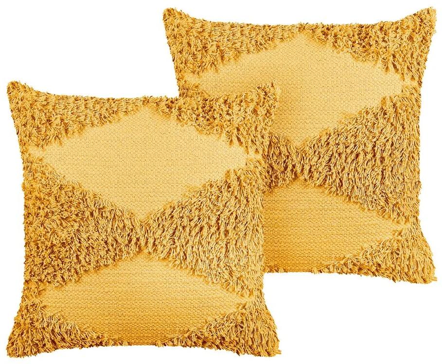 Conjunto de 2 almofadas decorativas em algodão amarelo 45 x 45 cm RHOEO Beliani