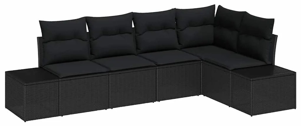 Conjunto de Sofá de Jardim de 5 Peças com Almofadas Rattan Preto