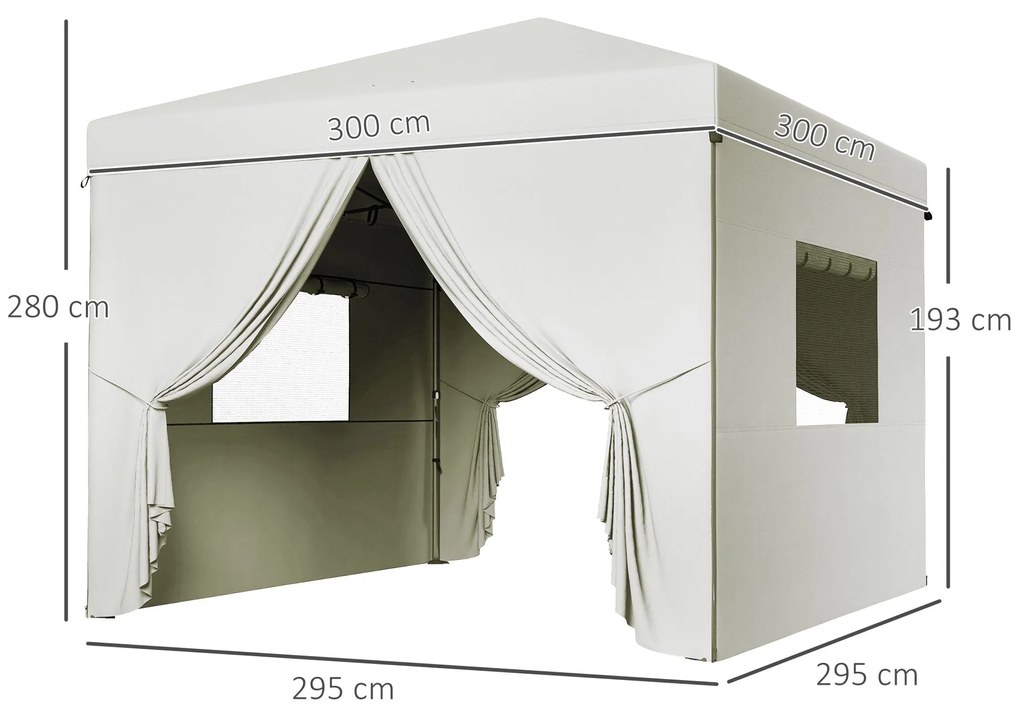 Tenda Dobrável 3x3 m Tenda de Jardim com 4 Paredes Laterais 2 Janelas