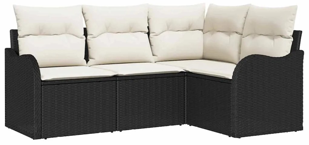 Conjunto de Sofá de Jardim vidaXL com Almofadas Preto Rattan