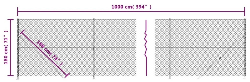 Cerca de arame com flange 1,8x10 m prateado