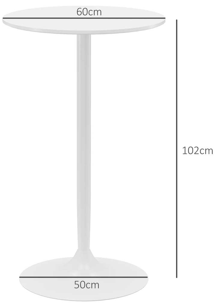 Mesa de Bar Redonda Mesa Alta de Cozinha Moderna com Estrutura de Aço para 2 Pessoas Ø60x102 cm Branca