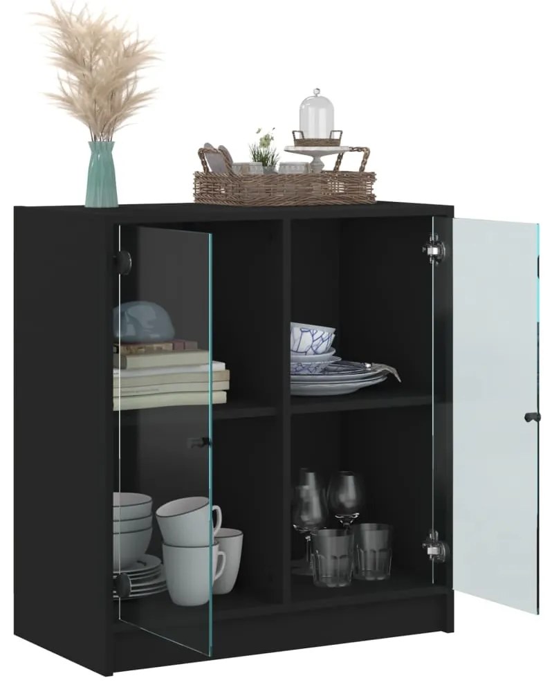 Armário de apoio c/ portas de vidro 68x37x75,5 cm preto