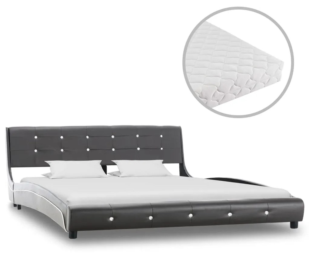 vidaXL Cama com colchão 160x200 cm couro artificial cinzento