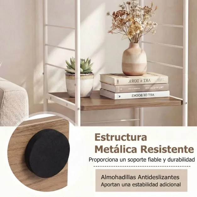Estante giratória de 4 níveis Torre 360° com estrutura metálica 40 x 40 x 115 cm economiza espaço de canto para escritório, casa, sala, branca+Natural