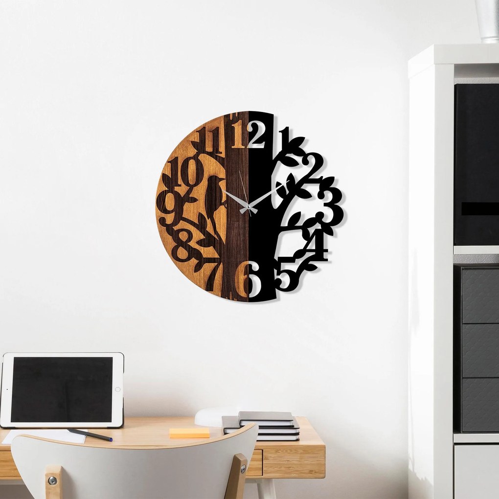 Relógio de Parede Decorativo Mas-071 – Nogueira e Preto – 56 cm