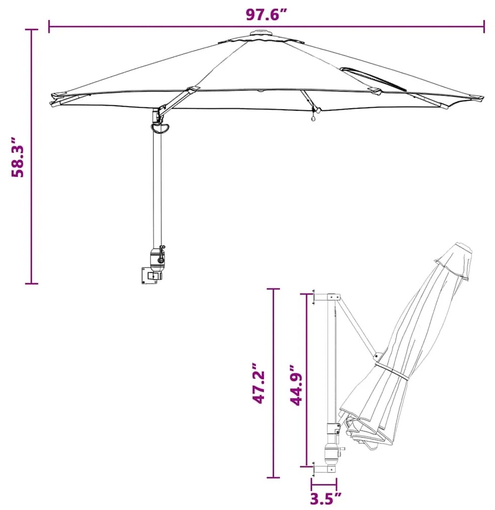 Guarda-sol de Jardim Montado na Parede com LEDs Verde 248 cm