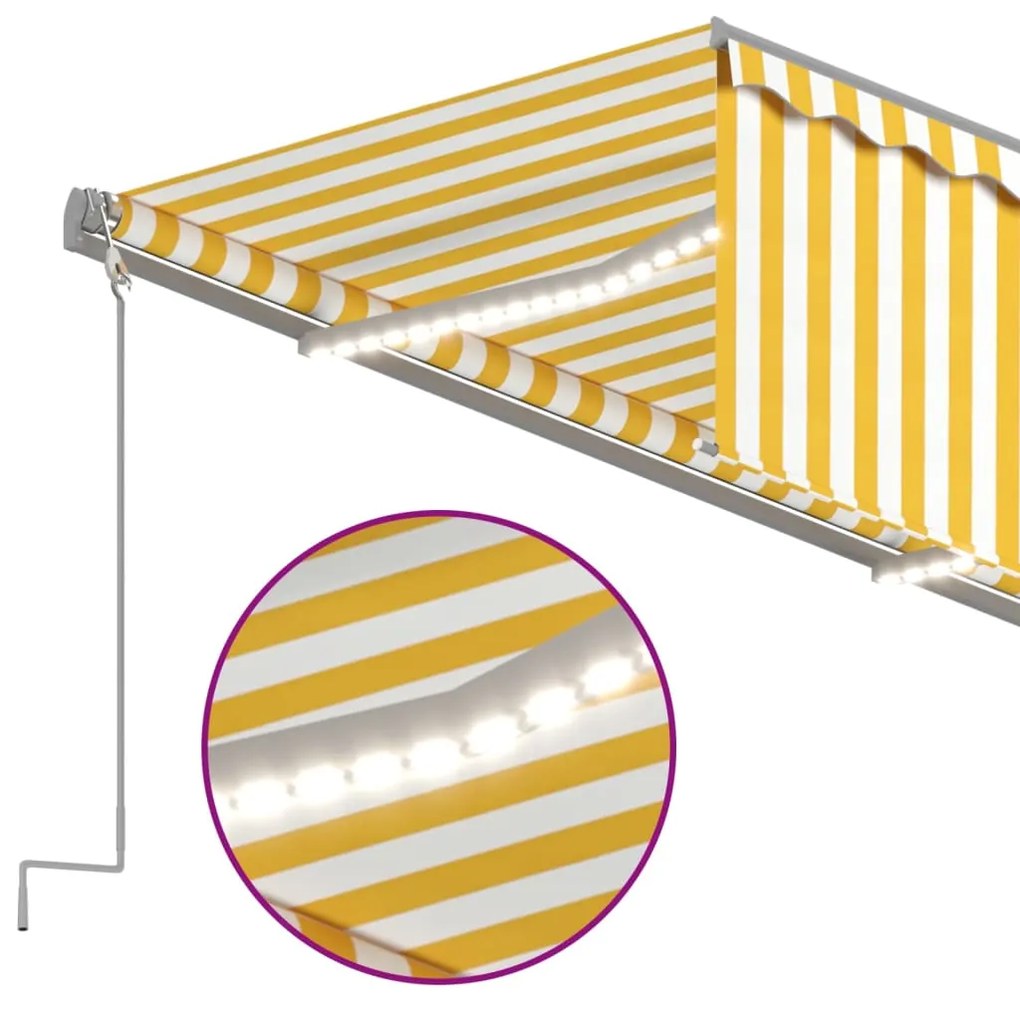 Toldo retrátil manual com estore/LED 5x3 m amarelo e branco