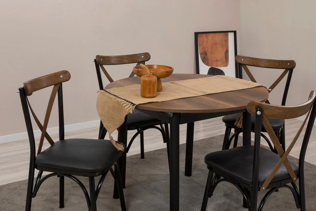 Conjunto de Mesa de Jantar Extensível Oliver – Preto e Nogueira – Mesa