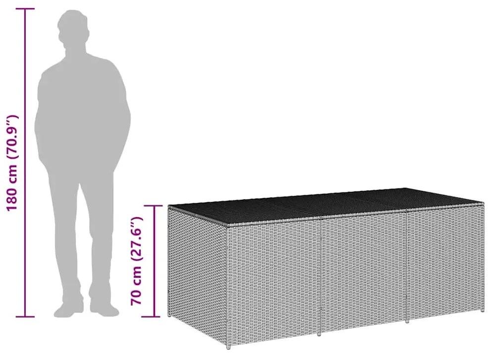 Caixa de arrumação para jardim 180x90x70 cm vime PE castanho