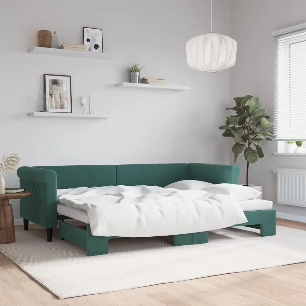 vidaXL Sofá-cama com gavetão 80x200 cm veludo verde-escuro