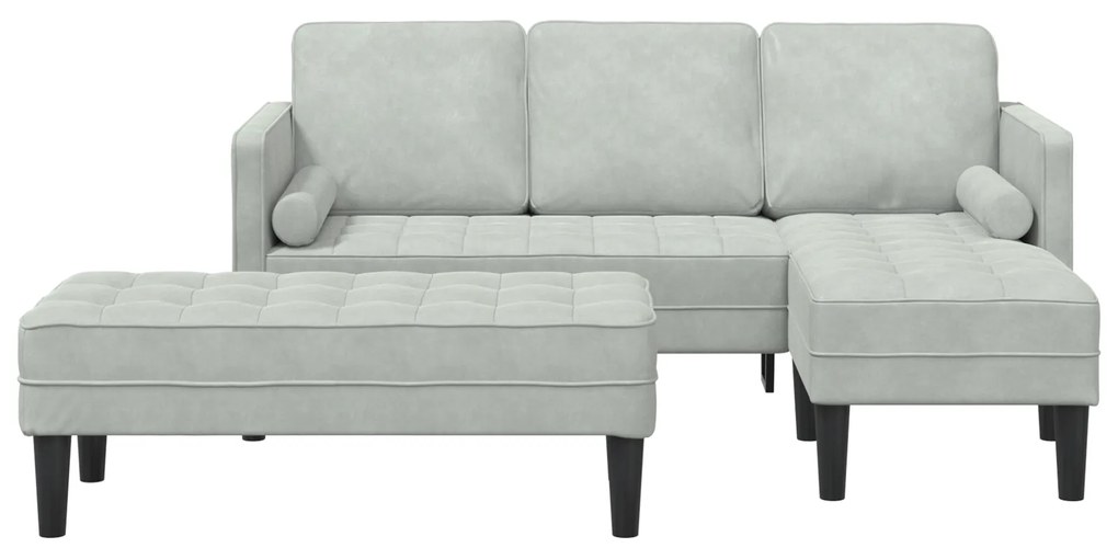 Sofá de Jardim vidaXL com Banco e Almofadas L-Shaped Veludo Cinzento C