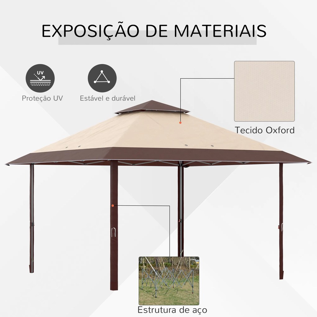 Pérgola Dobrável 3,85x3,85 m Pérgola de Jardim com Telhado Duplo Altura Ajustável para Festas Casamentos Cáqui e Café