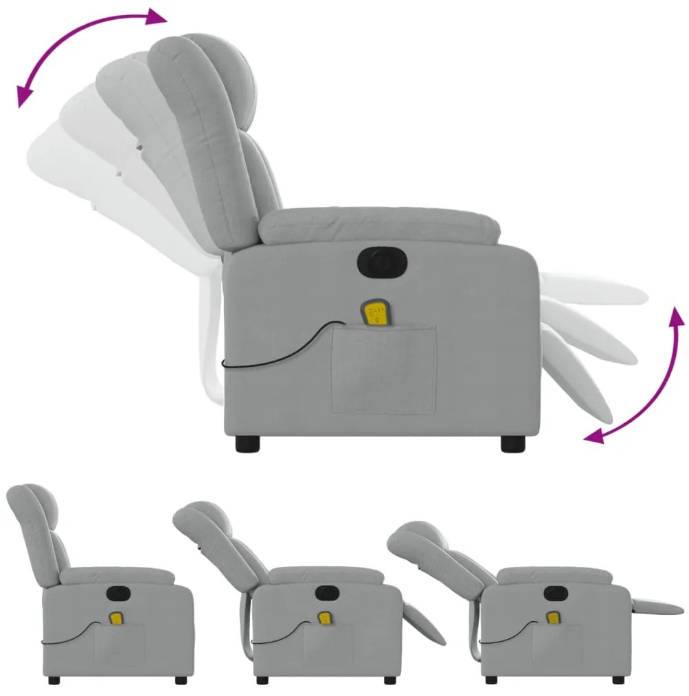 Poltrona de massagens reclinável elétrica tecido cinzento-claro