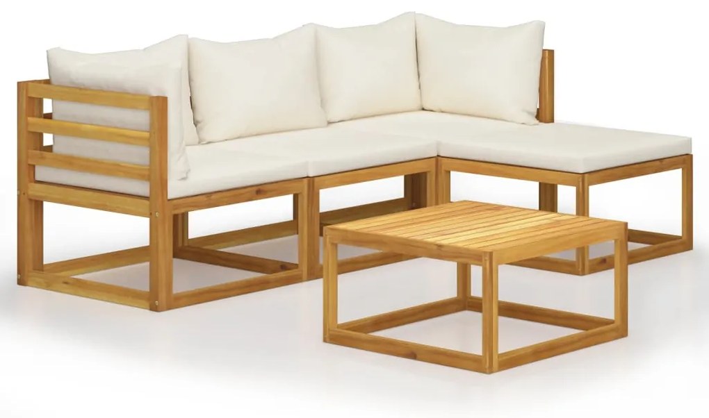 5 pcs conj. lounge jardim c/ almofadões madeira acácia maciça