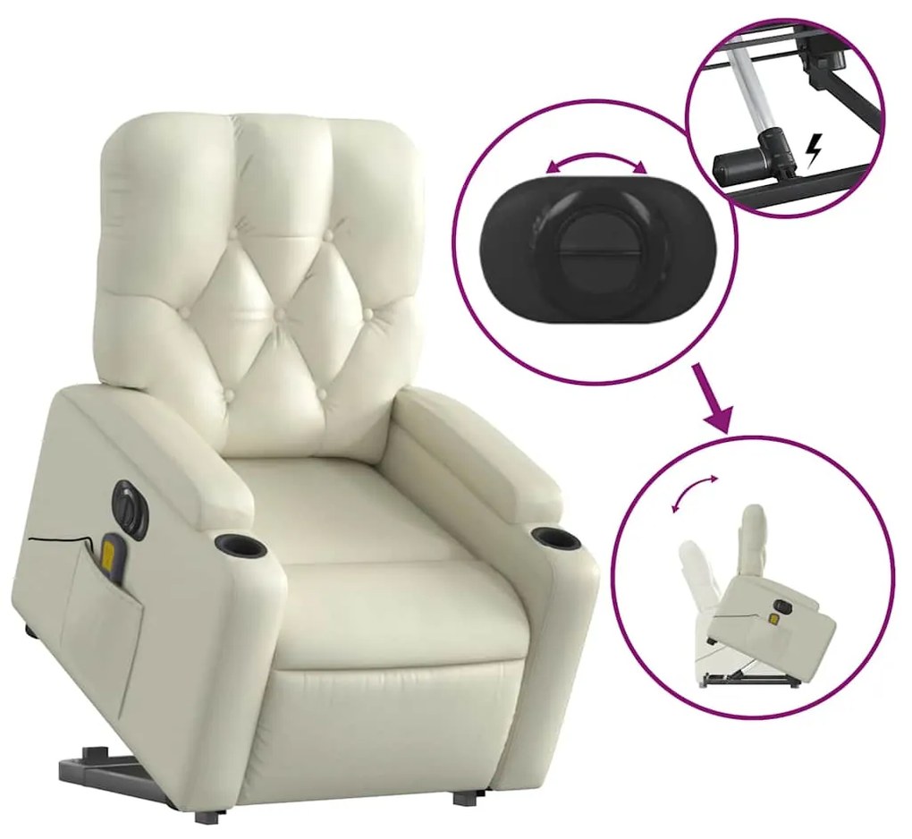 Poltrona reclinável elevatória elétrica couro artificial creme