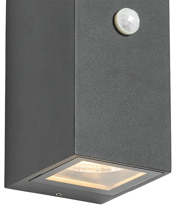 Candeeiro de parede cinzento escuro com 2 luzes IP44 com sensor de movimento - Baleno Moderno