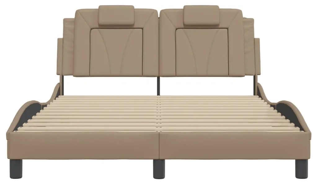 Estrutura cama c/ luzes LED 140x200cm couro artif. cappuccino