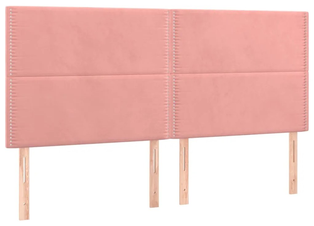 Cama box spring c/ colchão/LED 200x200 cm veludo rosa