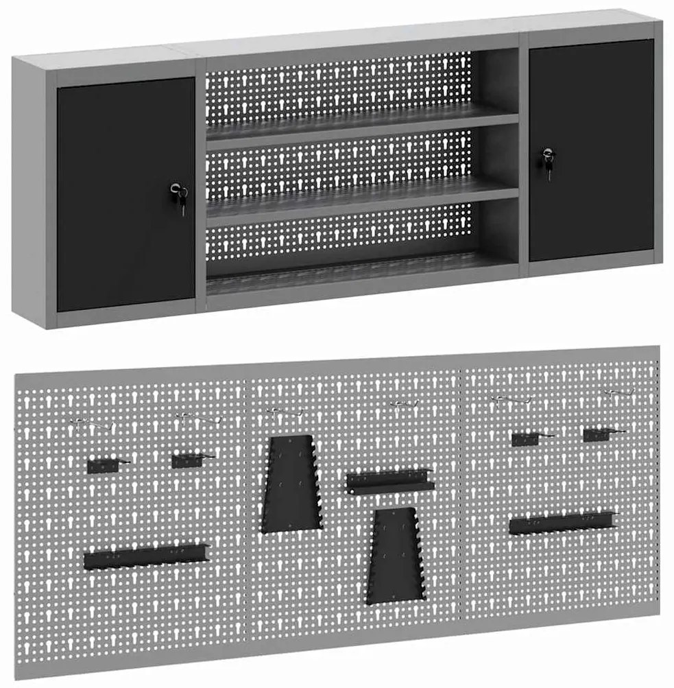 Conjunto de Armário de Ferramentas e Painel de Ferramentas de 6 Peças