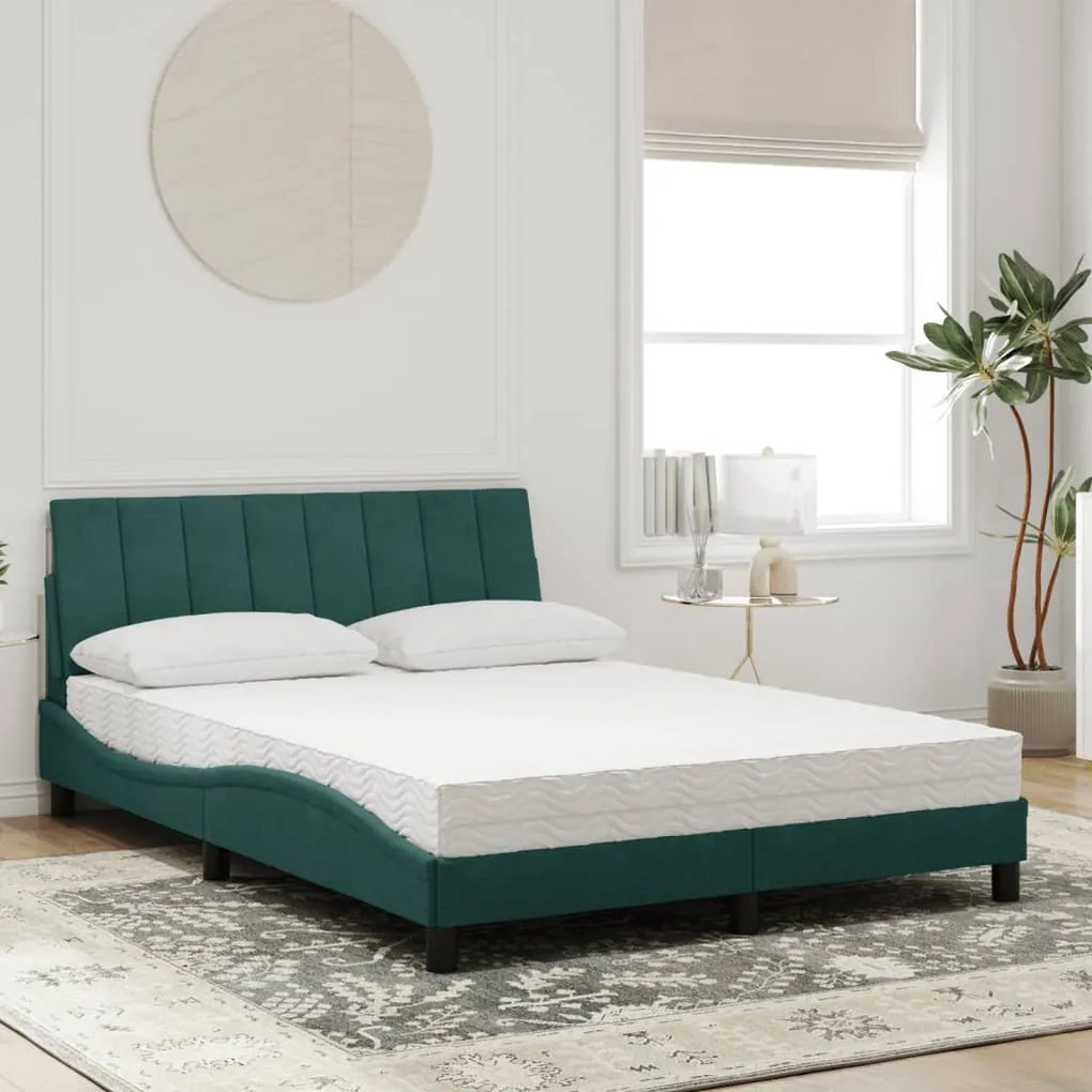 Cama com colchão 140x200 cm veludo verde-escuro