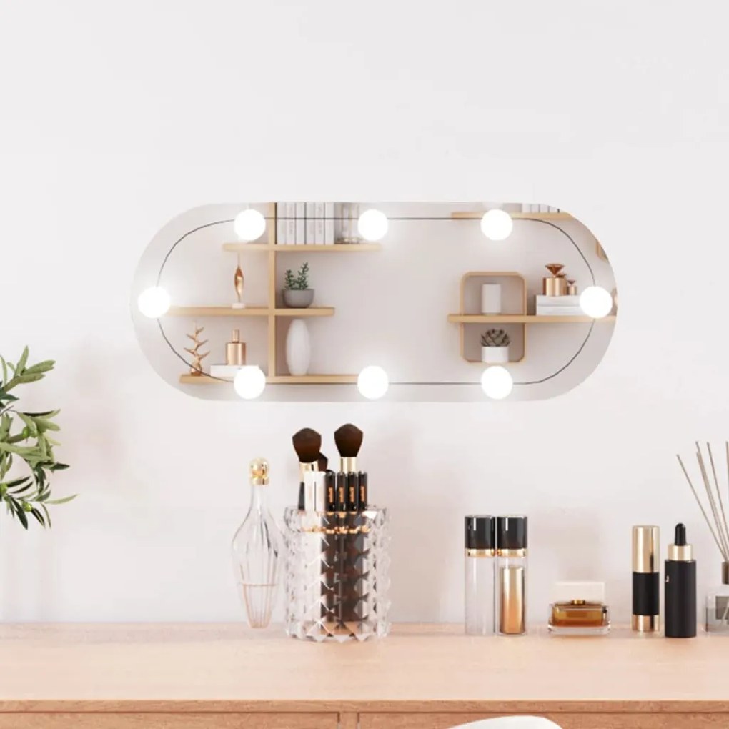 vidaXL Espelho de parede oval com luzes LED 20x50 cm vidro