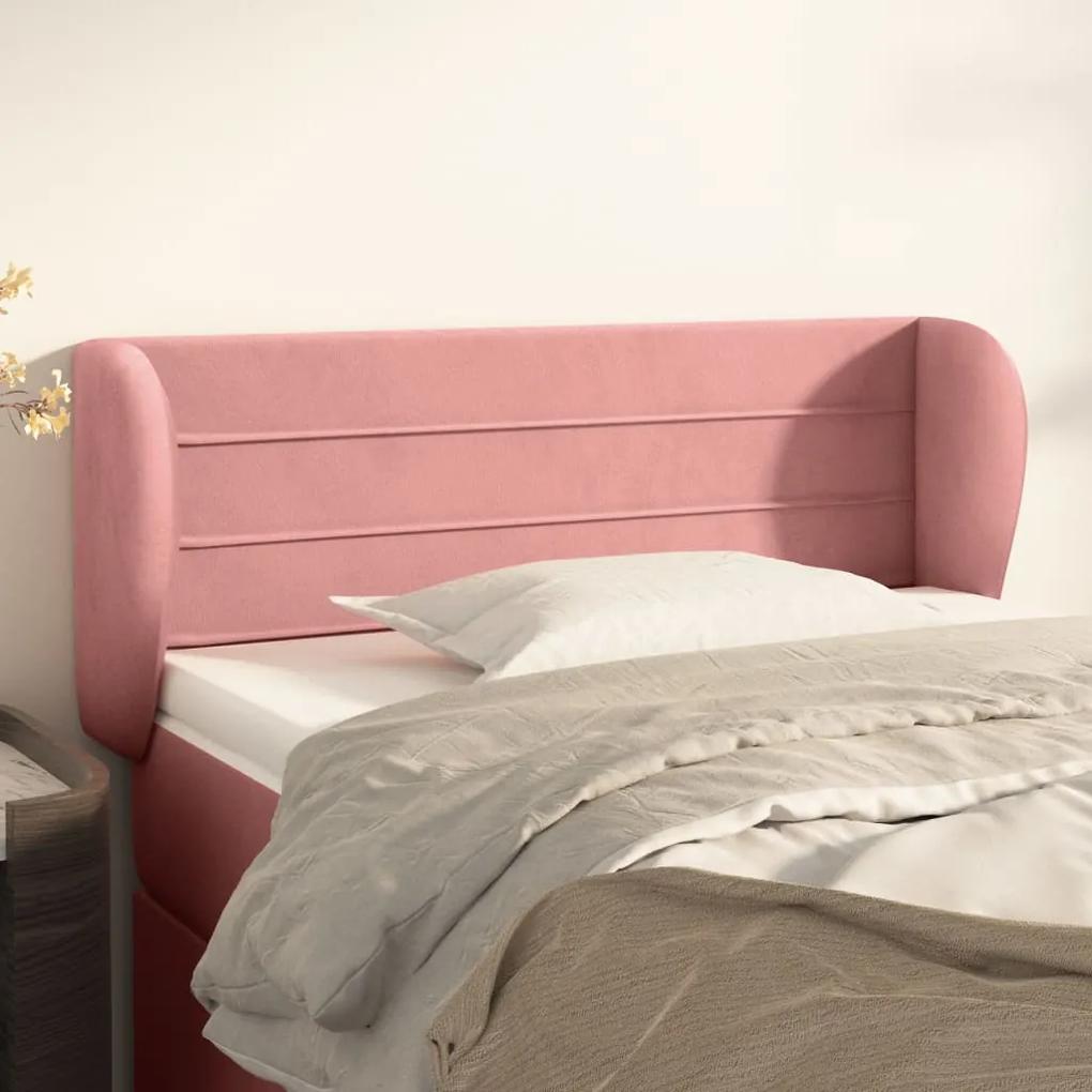 Cabeceira de cama c/ abas veludo 103x23x78/88 cm rosa