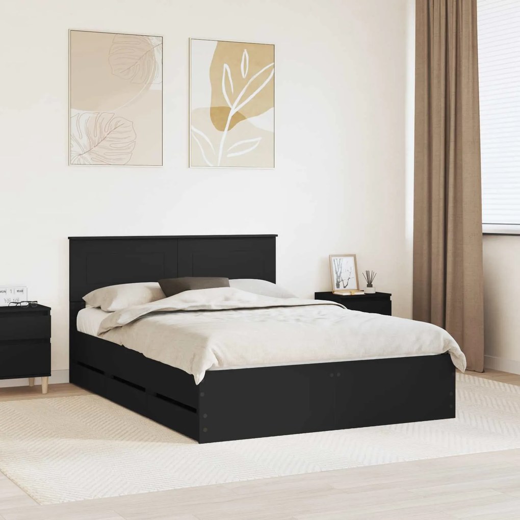vidaXL Estrutura da Cama Preto 140 x 190 cm Madeira de Engenharia