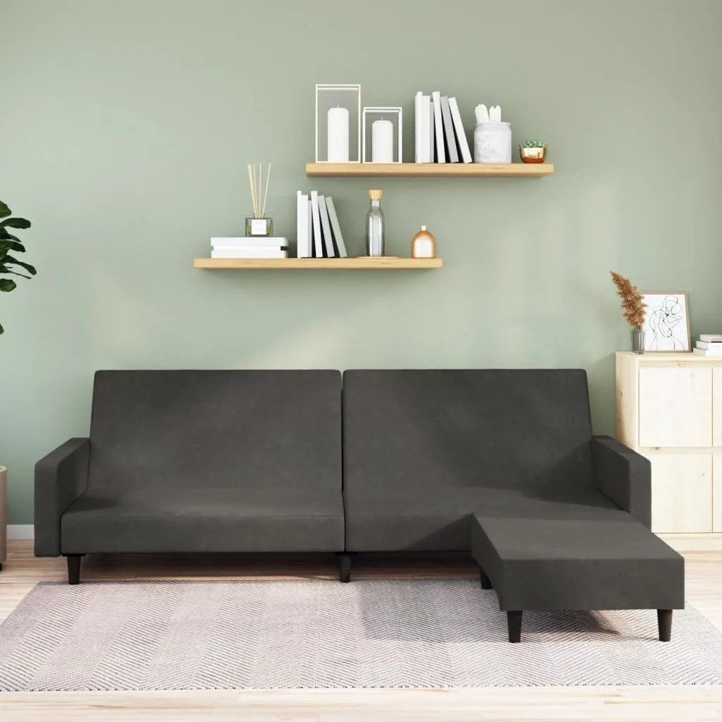 vidaXL Sofá-cama de 2 lugares com apoio de pés veludo cinzento-escuro