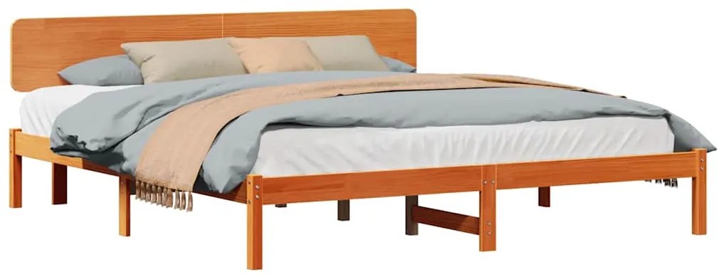 Estrado de cama com cabeceira Castanho, 180 x 200 cm, madeira de pinho