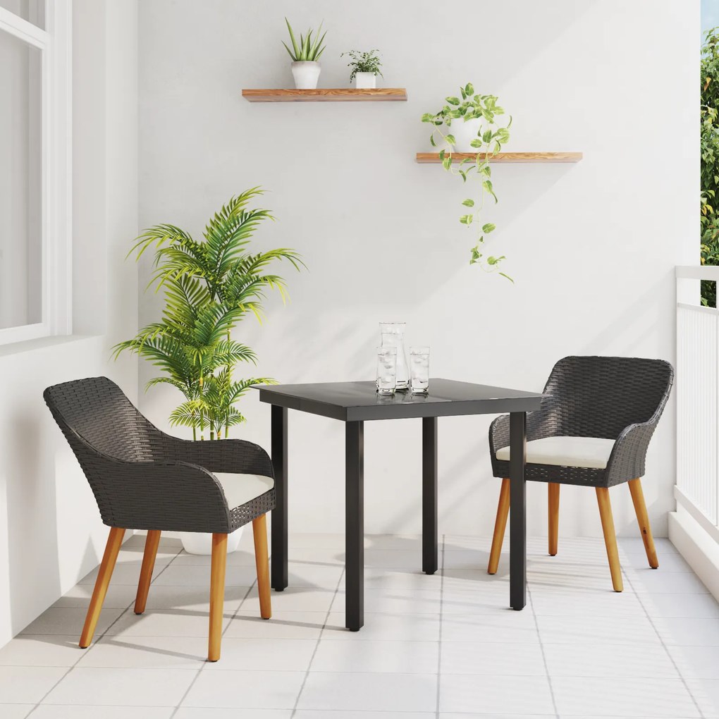 vidaXL Conjunto de Jantar de Jardim de 3 Peças Preto em Rattan Poliéster