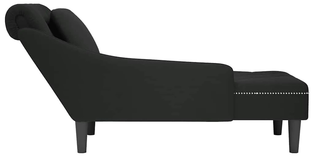 Chaise lounge c/ almofada/apoio de braços direito veludo preto