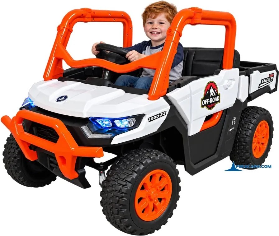 Carro elétrico para crianças 1 a 6 anos 12V 4x4 Buggy 1000RR rodas borracha e controlo remoto Laranja