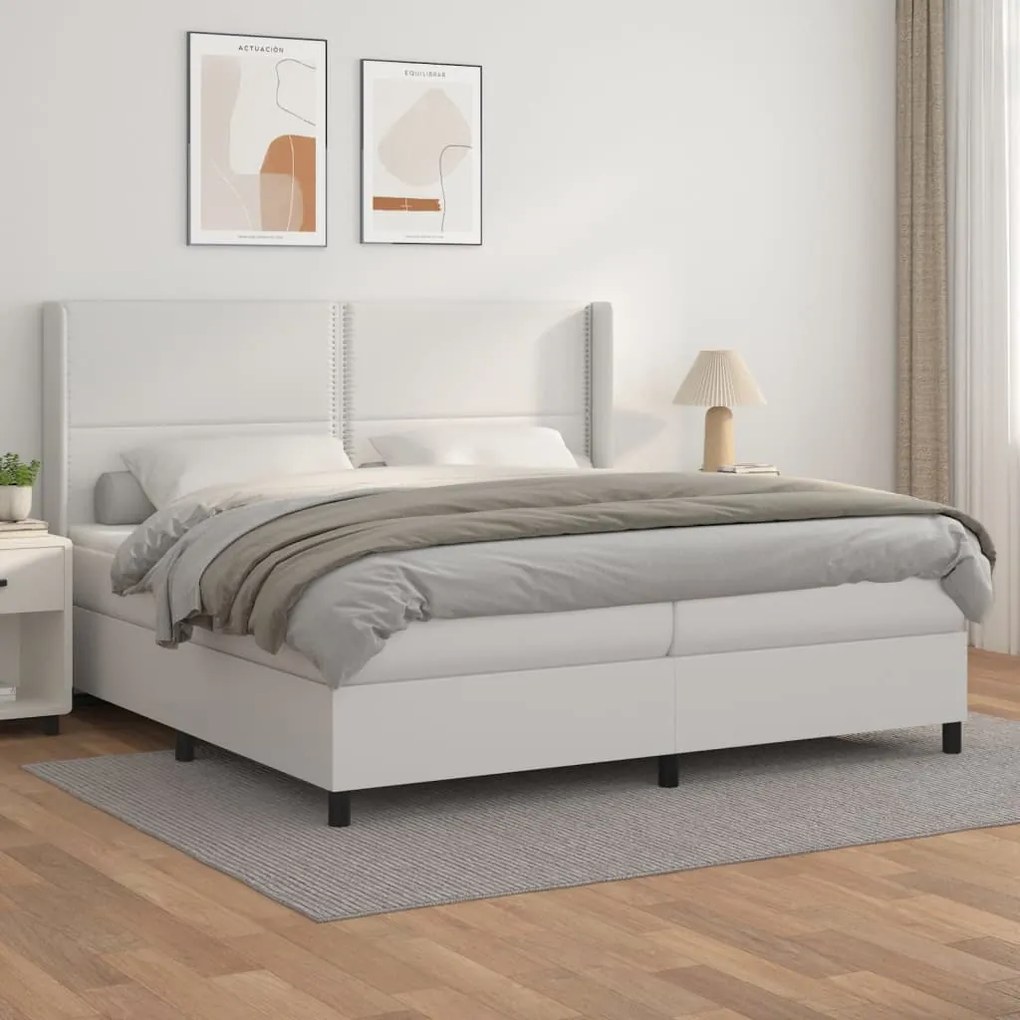 vidaXL Cama com molas/colchão 200x200 cm couro artificial branco
