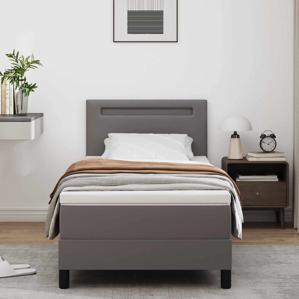 vidaXL Cama Box com colchão Cinzeto 90 x 190 cm Couro sintético