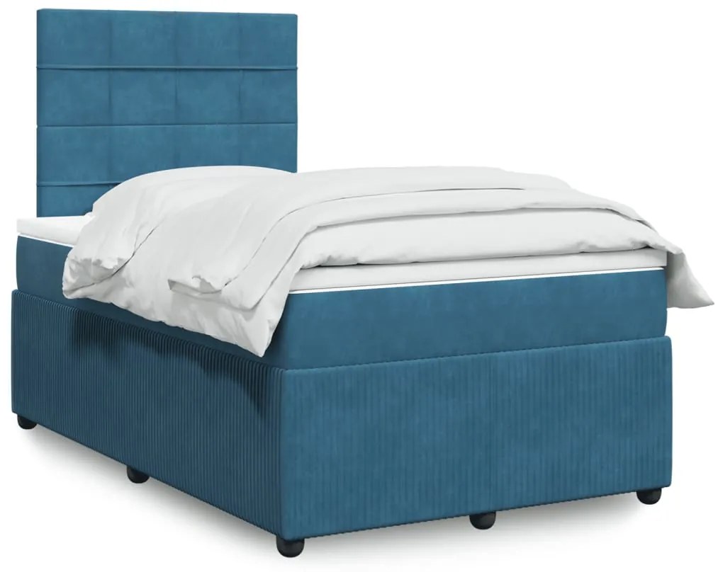 Cama boxspring com colchão 120x200 cm veludo azul