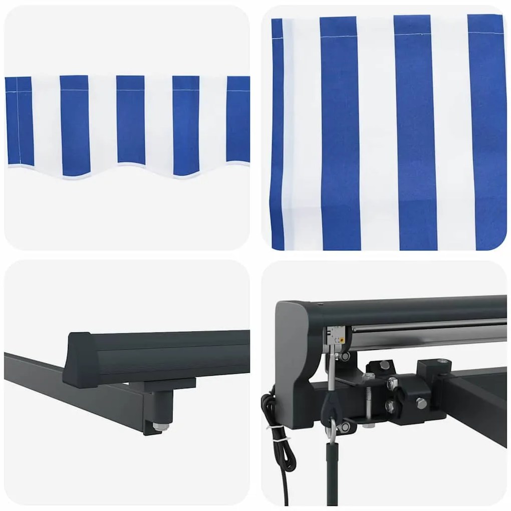 Toldo Retrátil Manual Azul e Branco 500x300 cm