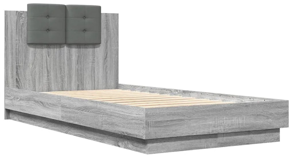 Estrutura de cama c/ cabeceira derivados madeira cinza sonoma