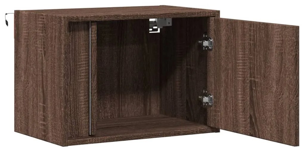 Mesa de cabeceira de parede com luzes LED carvalho castanho