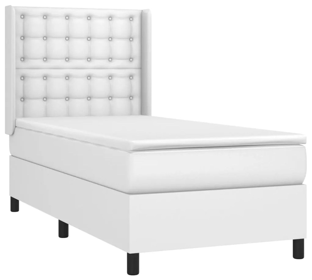 Cama com molas/colchão 90x190 cm couro artificial branco