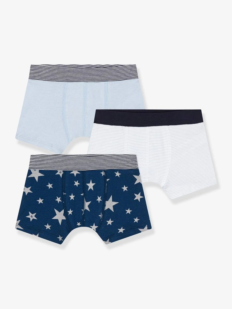 Lote de 3 boxers estrela, em algodão, da Petit Bateau branco estampado