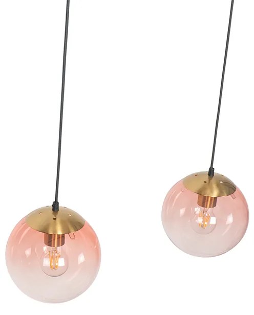 Candeeiro de suspensão Art Déco em latão com vidro rosa 3 luzes - Pallon Art Deco