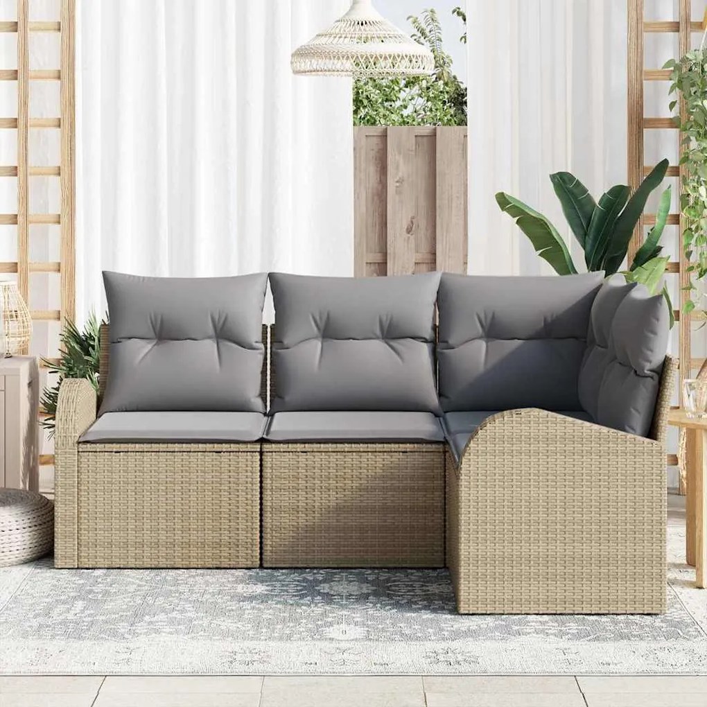 Conjunto de Sofá de Jardim vidaXL 4 Peças com Almofadas Bege Rattan Po