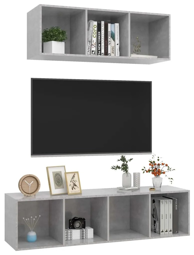 2 pcs conjunto de móveis de TV contraplacado cinzento cimento