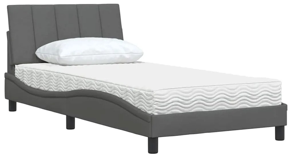 Cama com colchão 100x200 cm tecido cinzento-escuro