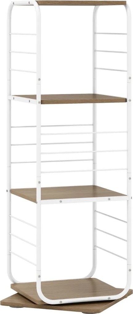 Estante giratória de 4 níveis Torre 360° com estrutura metálica 40 x 40 x 115 cm economiza espaço de canto para escritório, casa, sala, branca+Natural
