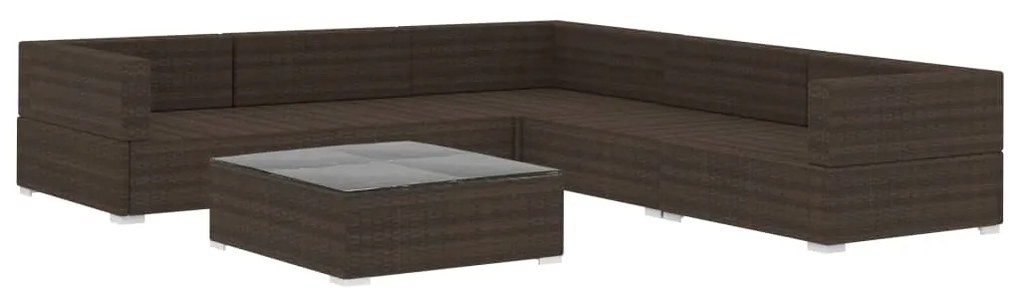 6 pcs conjunto lounge jardim c/ almofadões vime PE castanho