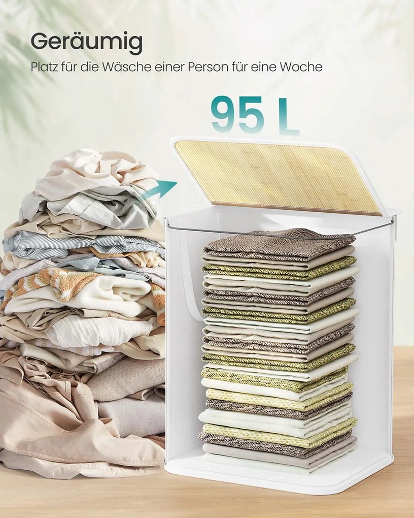 Cesto para roupa suja em bambu 40 x 40 x 61 cm branco