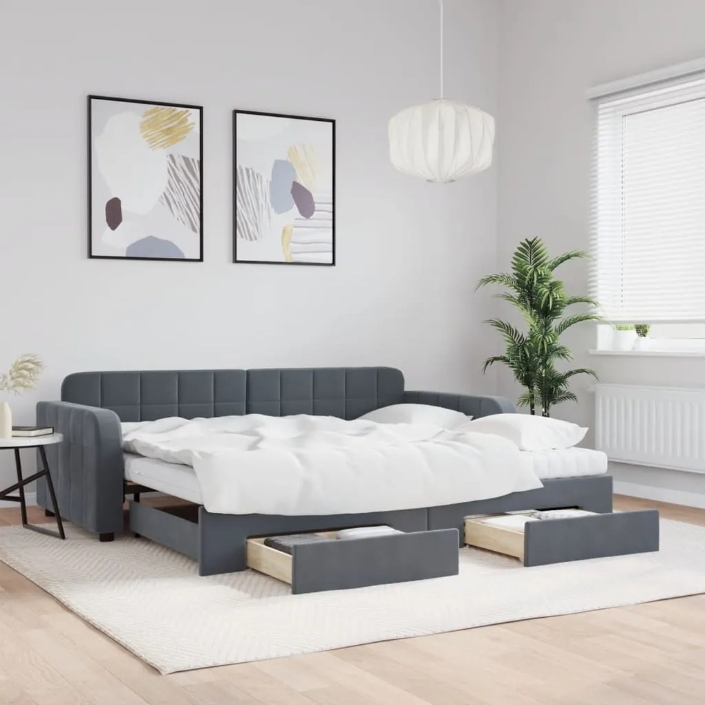 vidaXL Sofá-cama c/ gavetão e gavetas 90x190 cm veludo cinzento-escuro